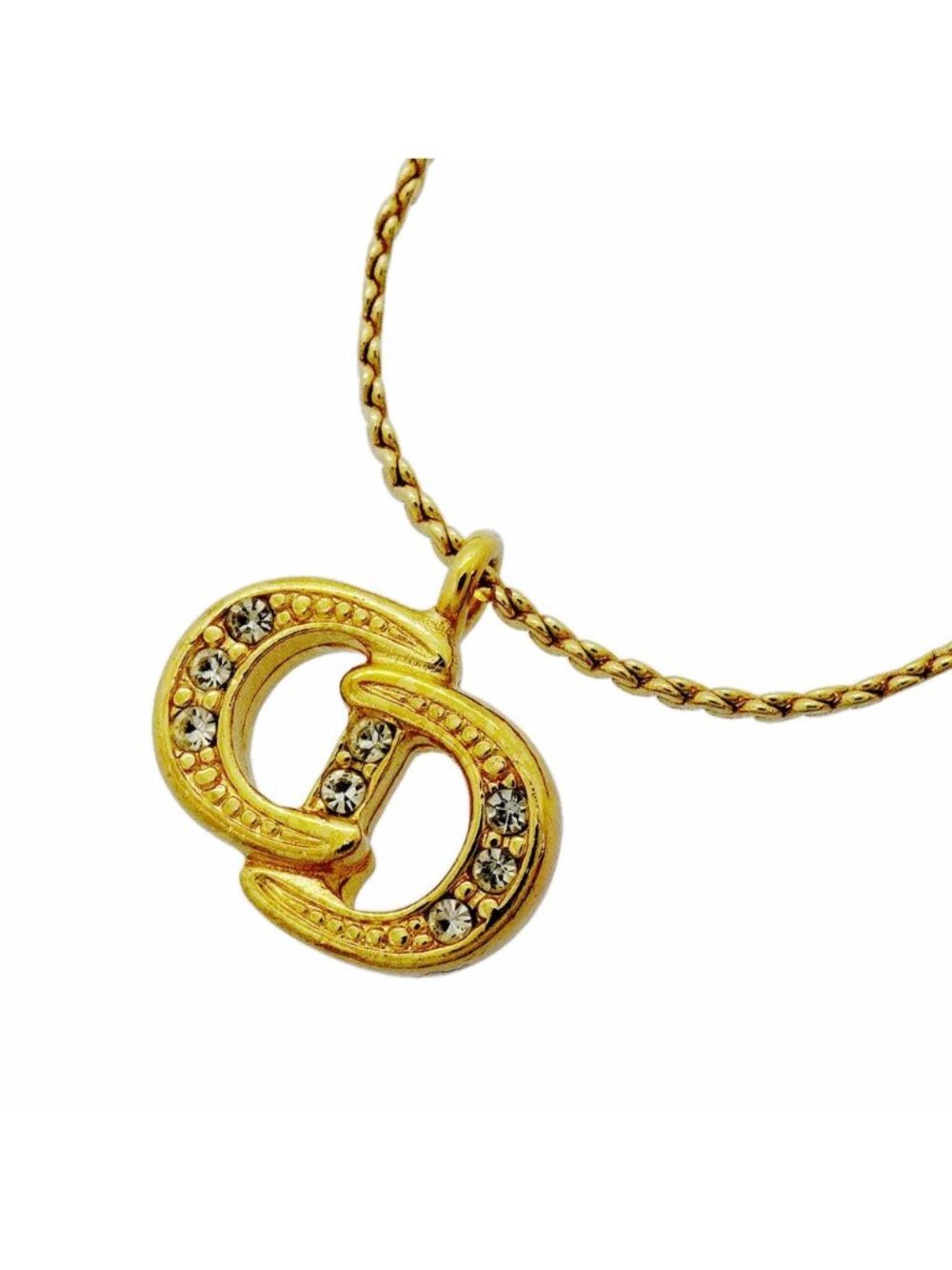 Dior Necklace CD Logo Gold Plated Rhinestone